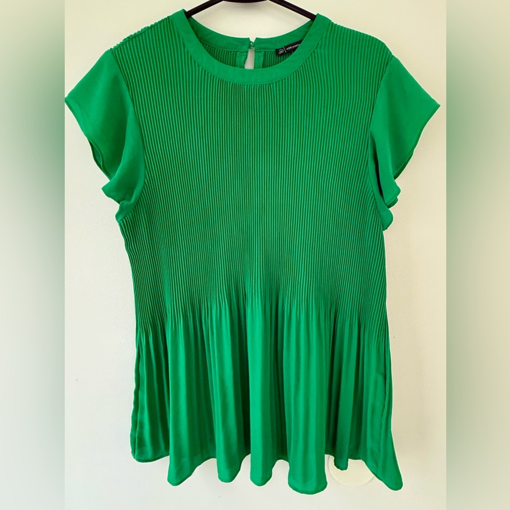 Adrianna Papell Vibrant Green Pleated Blouse